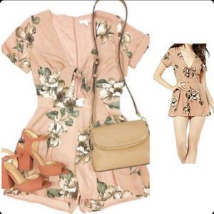 SOLD - Gianni Bini Blush Floral Tie Front Pleated Romper